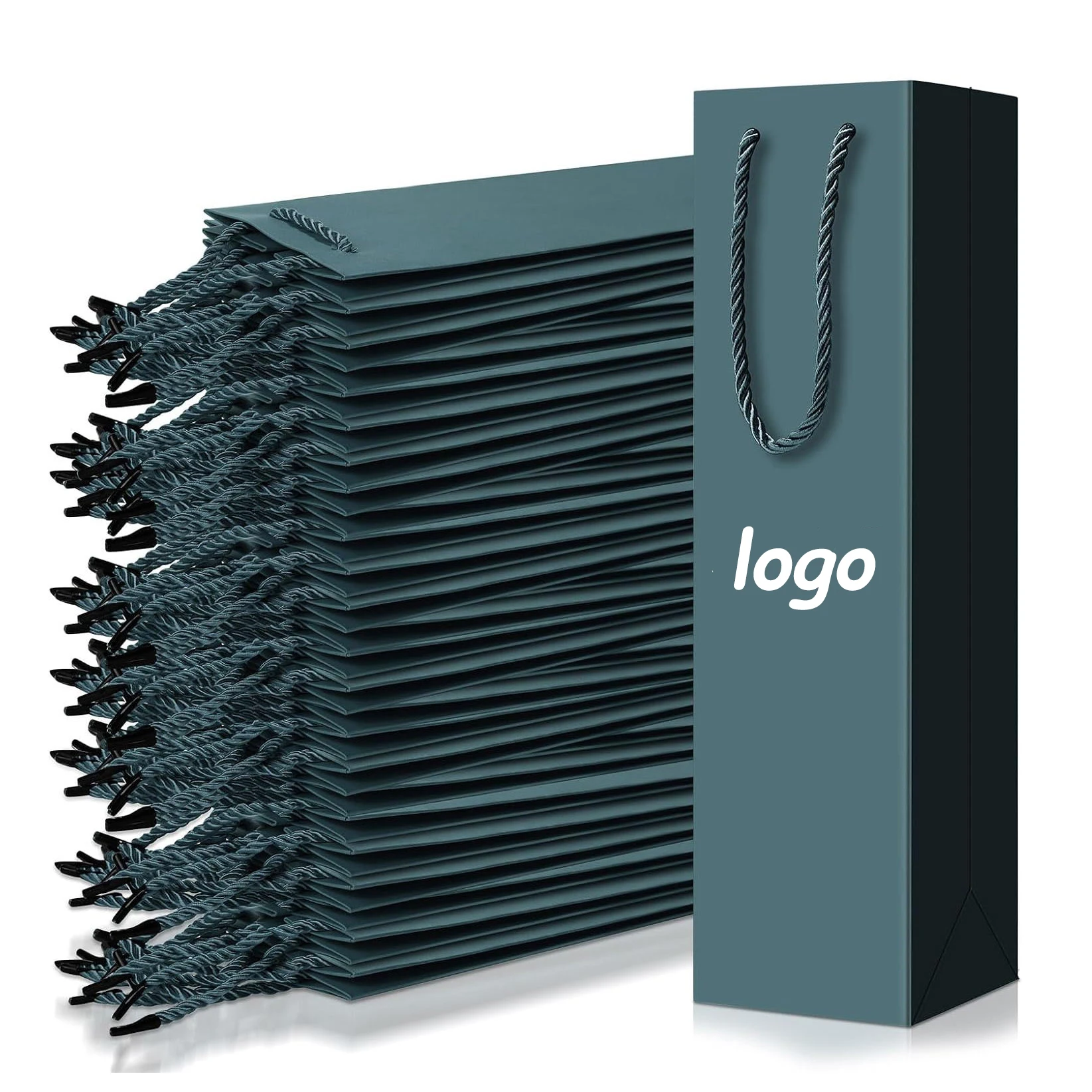 Custom Logo Printing Kraft Paper Bag Foldable Recyclable Green Gift Packaging Luxury Champagne Durable Shopping Paper Wine Bag