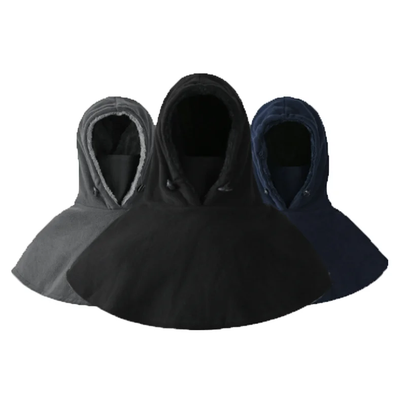 Outdoor Riding Cycling Hooded Neck Warmer Double Layer Warm Windproof Polar Fleece Winter Balaclava Ski Mask