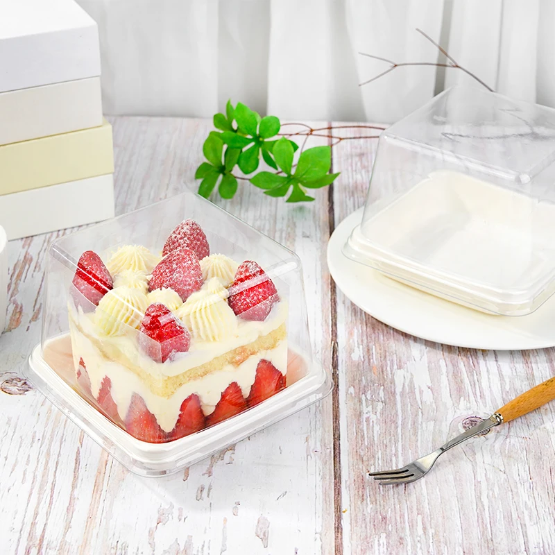 BRC Clear Cheese Cake Take Away Large Cake Slice Square Container Tiramisu Dessert PET Box with Clear Lids