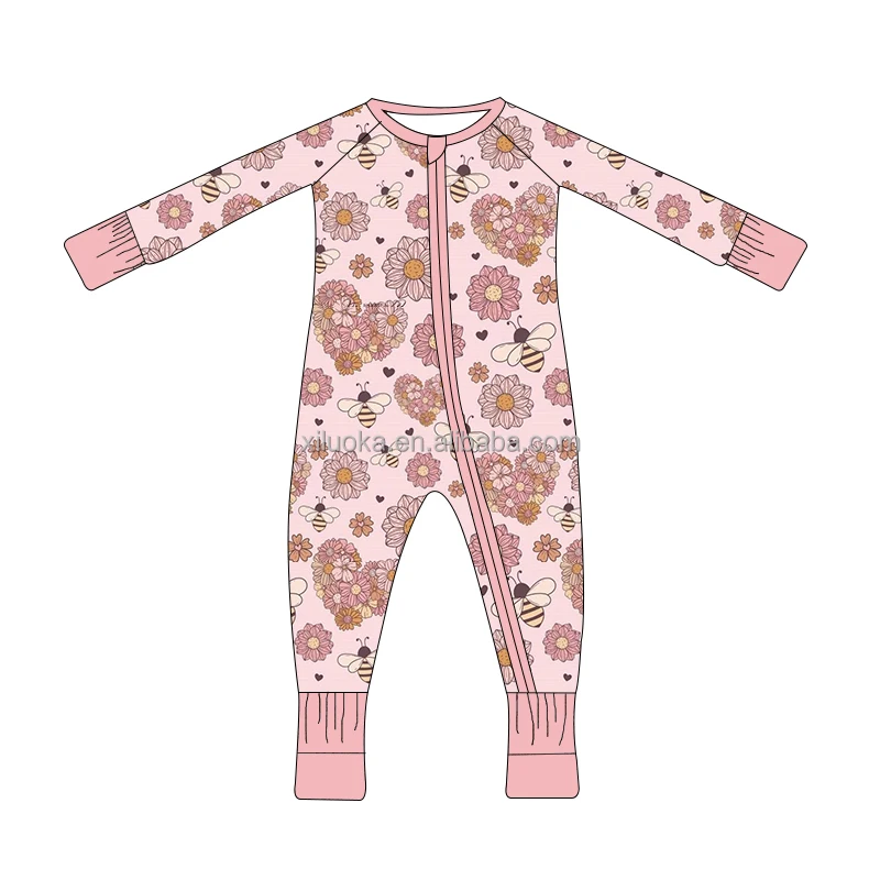 New Arrival Summer Custom Print 95%Bamboo 5% Spandex Fabric One Piece Baby Zippy