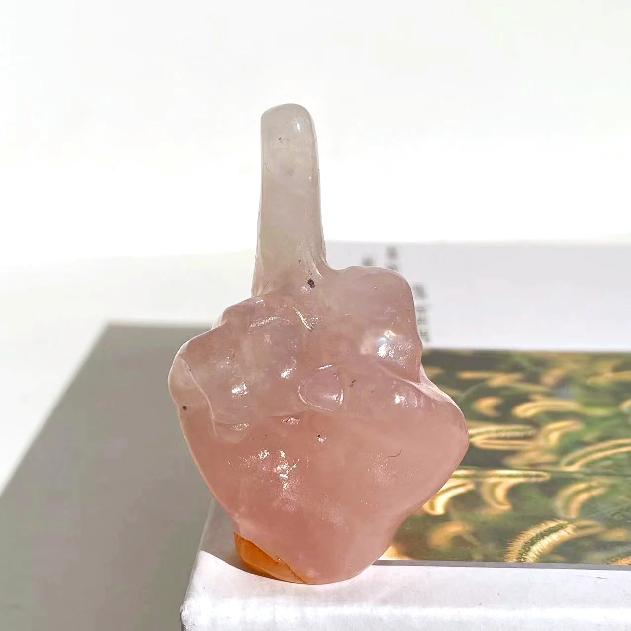 New Arrival 6CM Rose Quartz Middle Finger Crafts Obsidian Crystal Middle Finger Carving