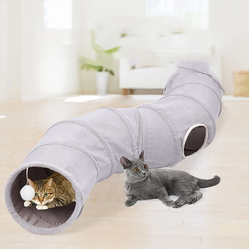 Wholesale plush fluffy collapsible pet cat tunnel tube for indoor cats