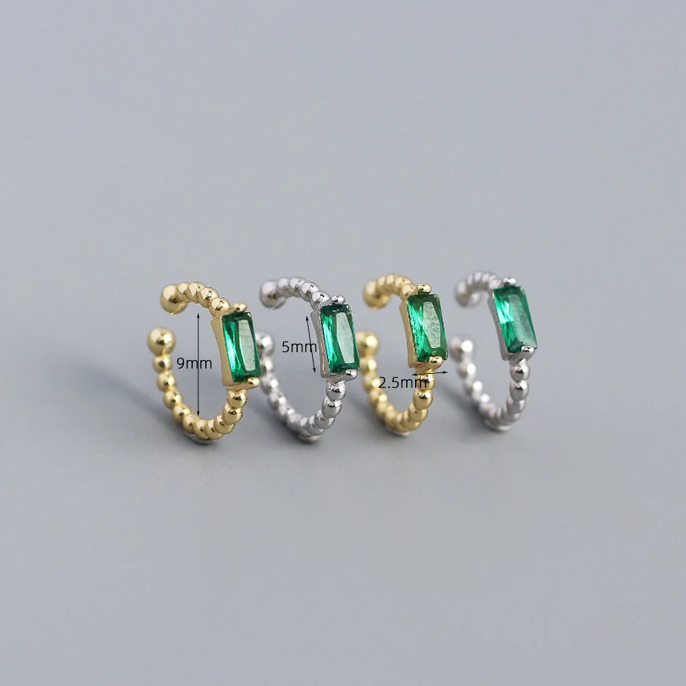 Women 925 Sterling Silver Beaded Emerald Diamond Ear Cuff Earrings Fashion