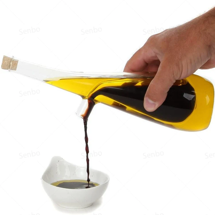 Kitchenware Oil and Vinegar Dispenser Set 2 In 1 Double Layer Glass Olive Oil Bottle with Cork Stoppers for Cooking
