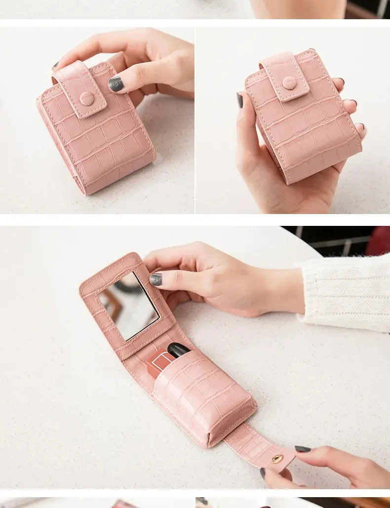2023 New Style Girl Custom Lipstick Case Waterproof Portable Lipstick Bag Leather Pu Crocodile Pattern Mini Lipstick Case