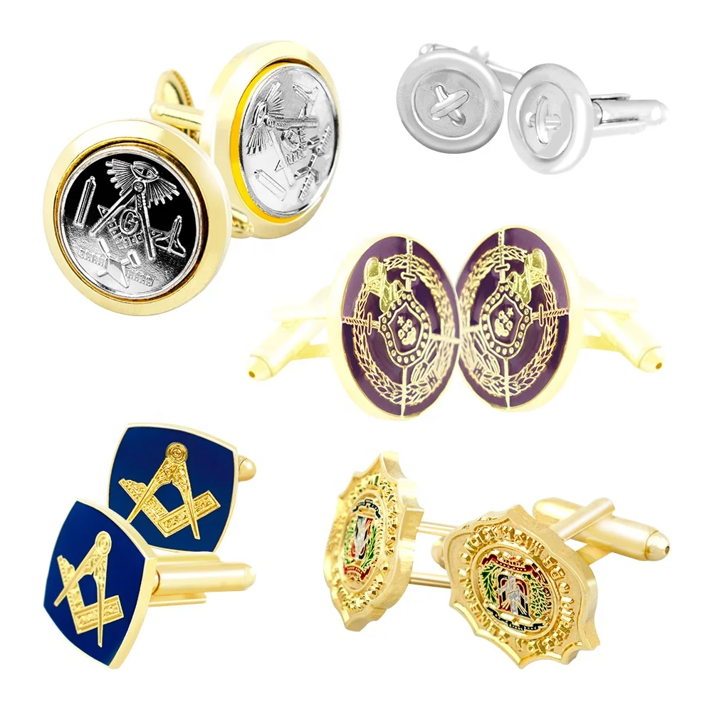 New Gold Round Metal Brass cufflink Mens shirt tie clip Masonic Cufflinks custom Blank Cufflinks