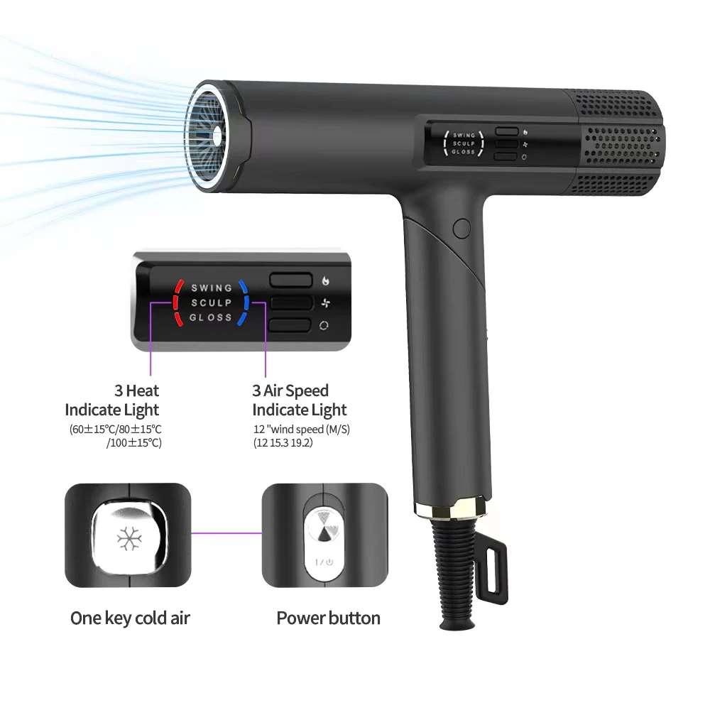 One Step Home Hair Dryer Solon 1600W High Speed Negative Ion Bldc Brushless Hot And Cold Wind leafless Airbrush Hair Dryer