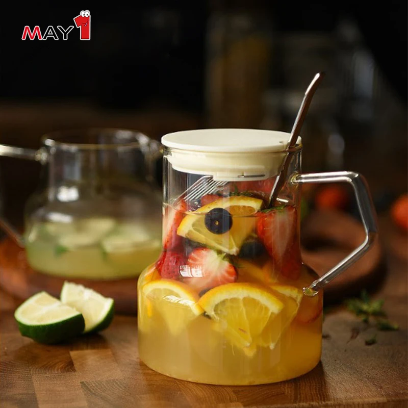 Minimalist high clear thermo proof cooking frozen glass filter tea pitcher