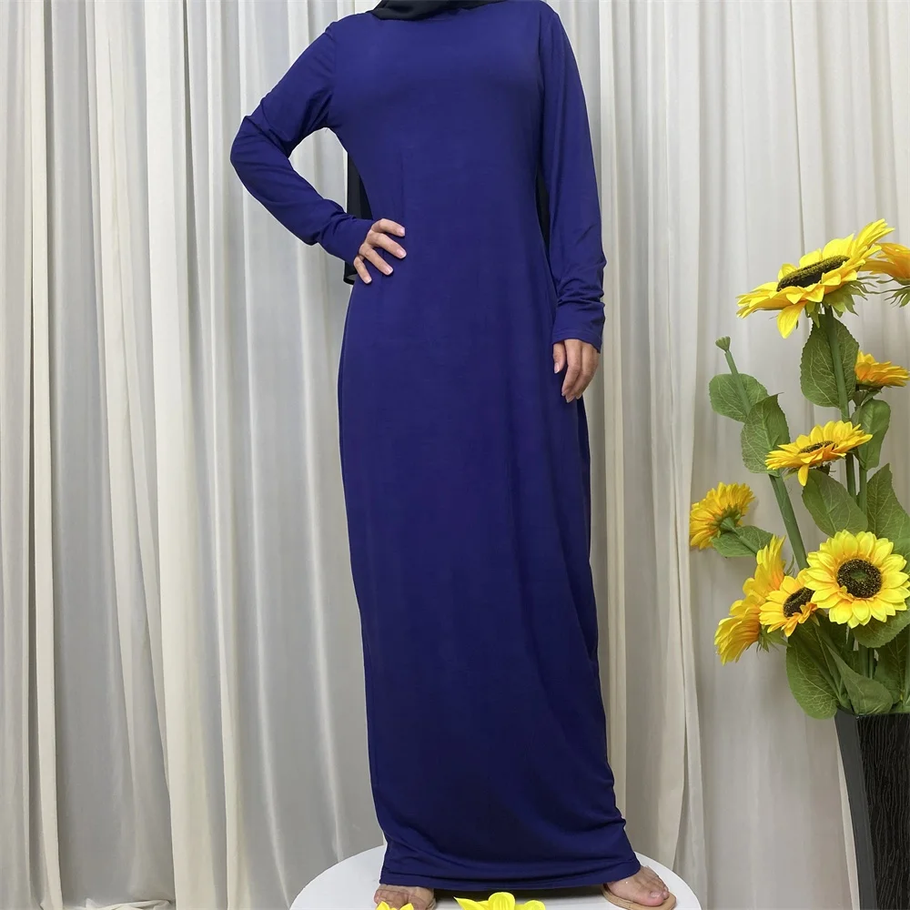 9099# Long sleeve plain clothing soft model cotton fabric plus size dress skirts long dress women