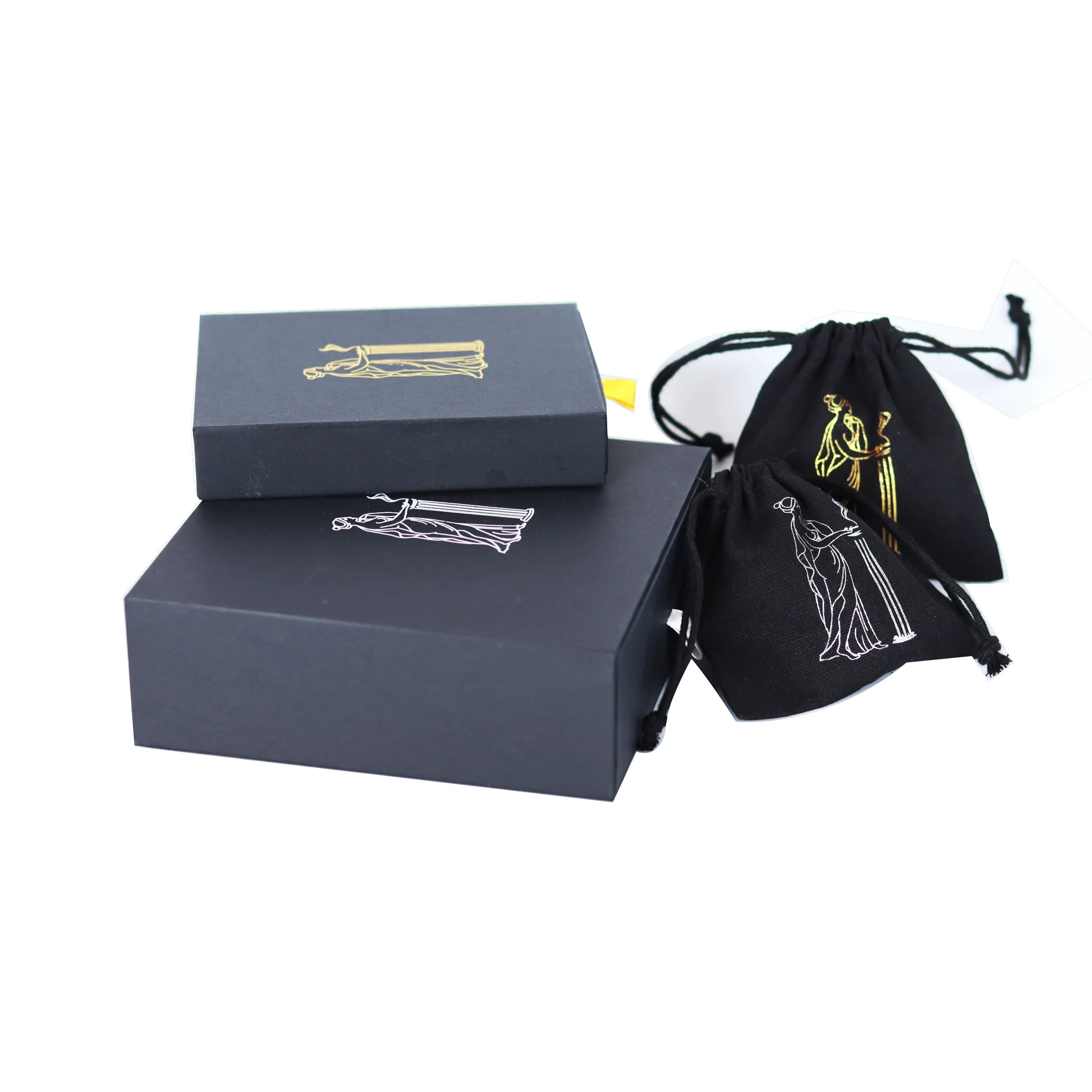 Luxury Eco Friendly Factory Price Custom Mystery Drawer Box Gift Packaging Jewelry Paper With Drawstring Pouch Set for Gem