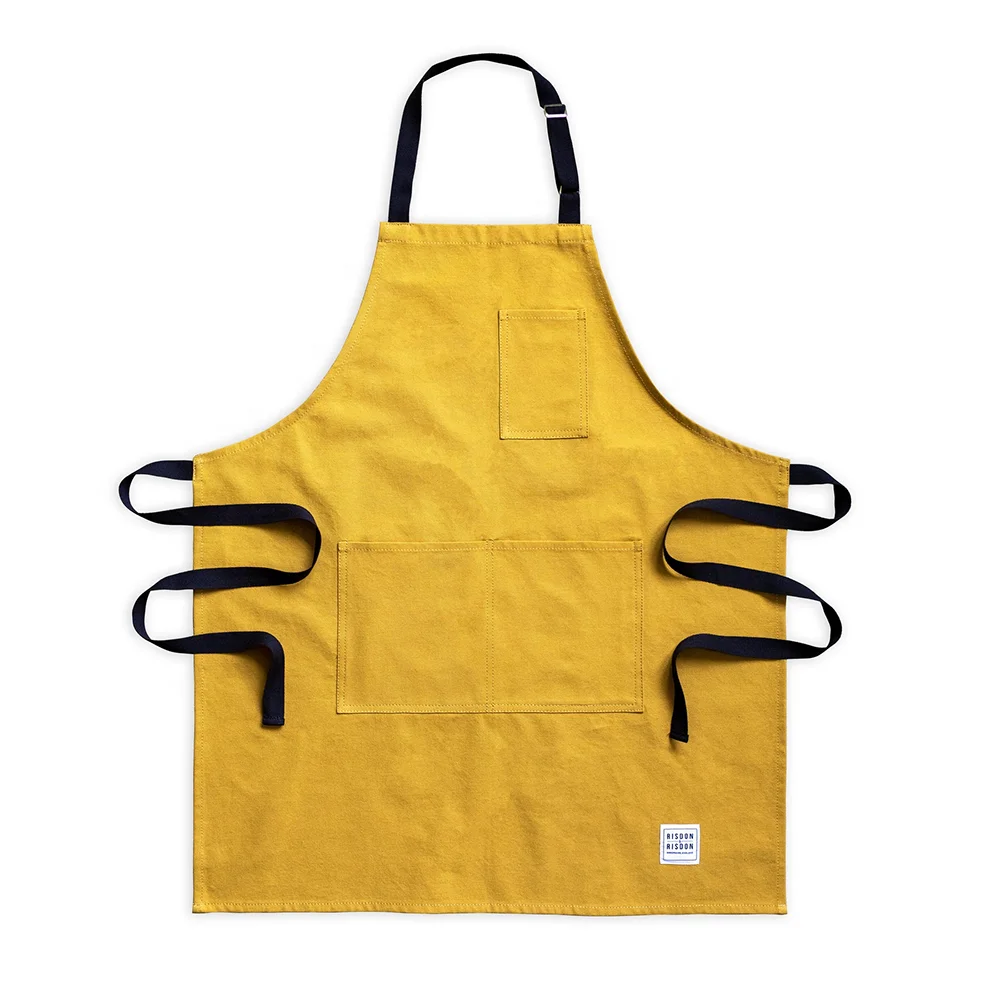 DUOLAI Wholesale Widely Used Washed Canvas Apron With Pockets Custom Print Logo Bib Apron Kitchen Cooking Baking Bib Apron