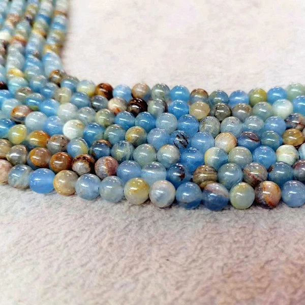 Natural Smooth Charm Gemstone 4 6 8 10 Semi Precious Blue Calcite Loose Stone Beads For Bracelet Jewelry Making