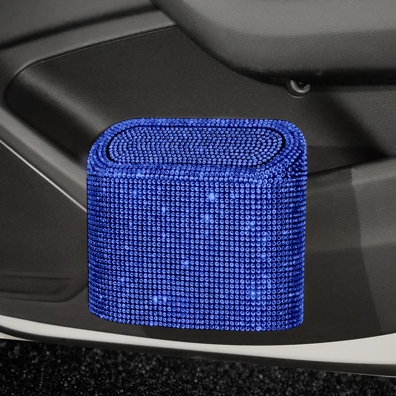 Luxury Fashion car interior storage bag car trash can advanced color diamond press type small car organizer trash box