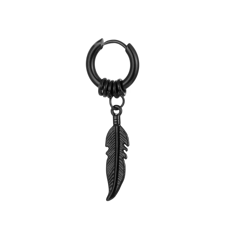Punk Vintage Fashion Rock Style High Quality Stainless Steel Hip Hop Feather Stud Earrings For Men