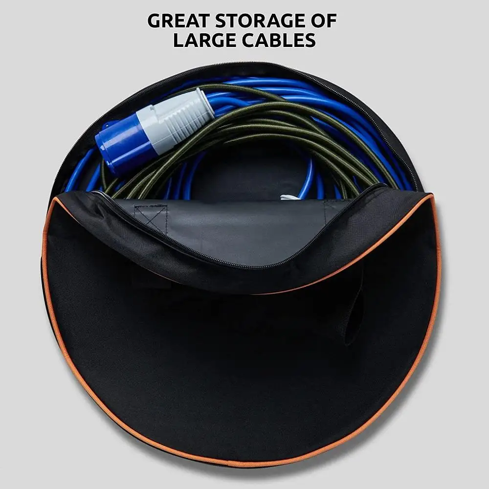 Custom Polyester Electric Vehicles EV Charging Cables Bags Heavy duty Jumper Cable Storage Bags Tote Round Cable Organizer Bags