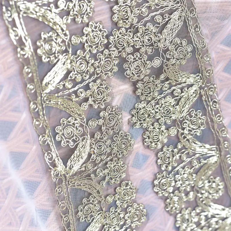 Gold line black net bottom lace lace wedding dress decoration dress diy accessories accessories trim lace