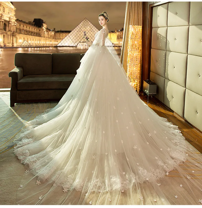 French bride wedding dress vintage shoulder simple thin long sleeve orange wedding dress pregnant wedding dresses for women