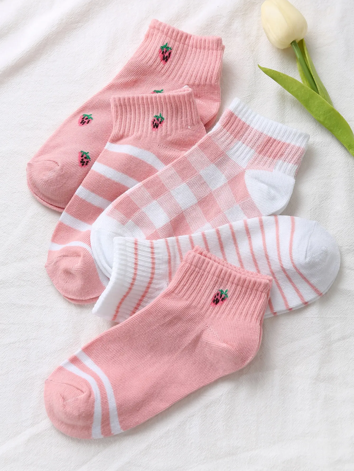 5 Pack Cheap Summer Ladies Strawberry Designs Short Pink Low Cut Women Cute Ankle Socks