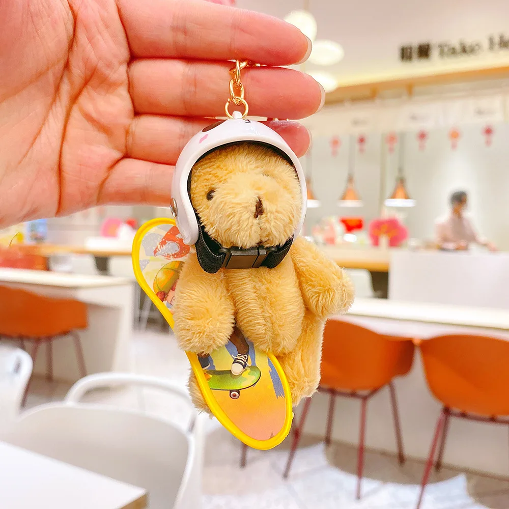 Wholesale Skateboard Bear Plush Pendant Creative Cartoon Cute Wind Key Chain Student Gift Bag Key Chain