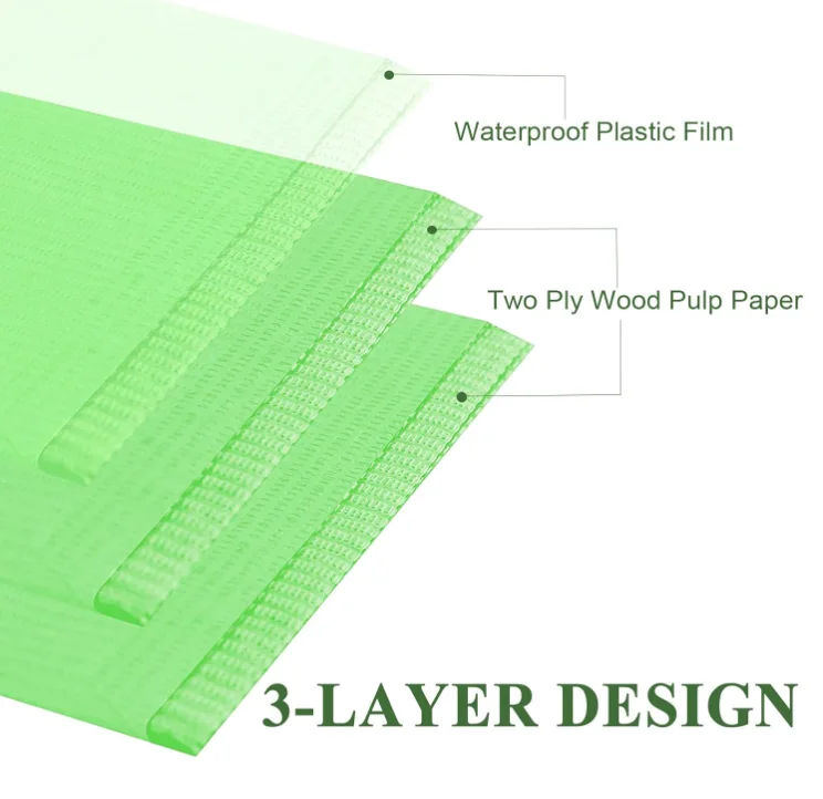 Dental Consumables 500PCS Colorful Disposable 3Ply Dental Bibs Medical Dental Napkins  with 2Ply Paper 1Ply  Poly