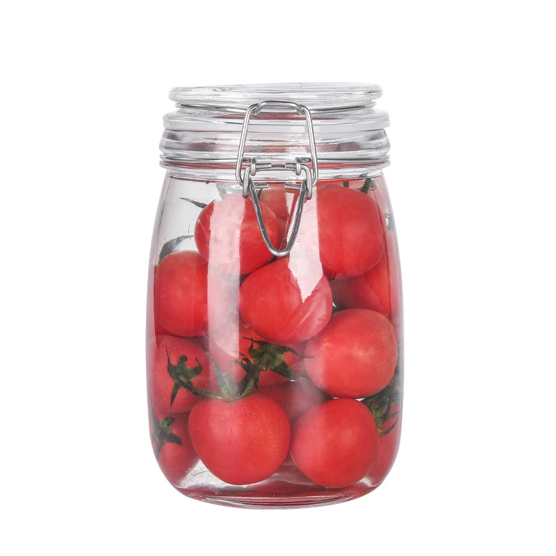 Wholesale Airtight Preserving Sealed Nut Containers Clamp Glass Storage Jar Candy Glass with Airtight Glass Lid Bamboo Kitchen