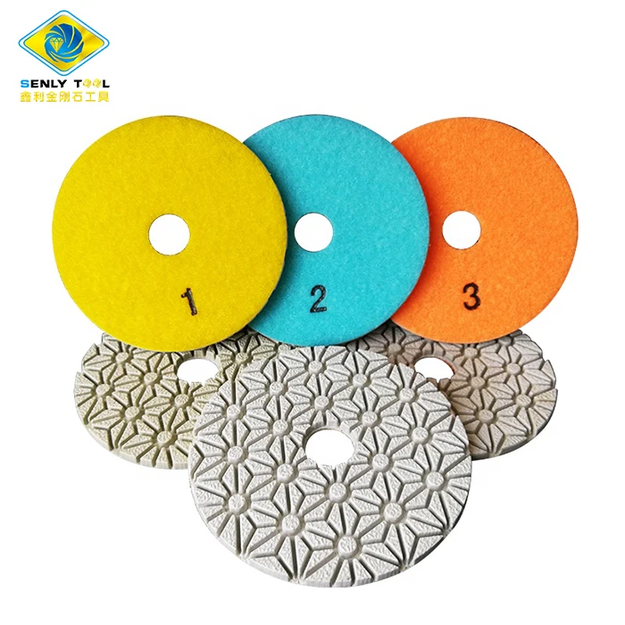 Hot sale 4inch Quartz Marble Granite Flexible Wet Diamond 3 Step Polishing Pads