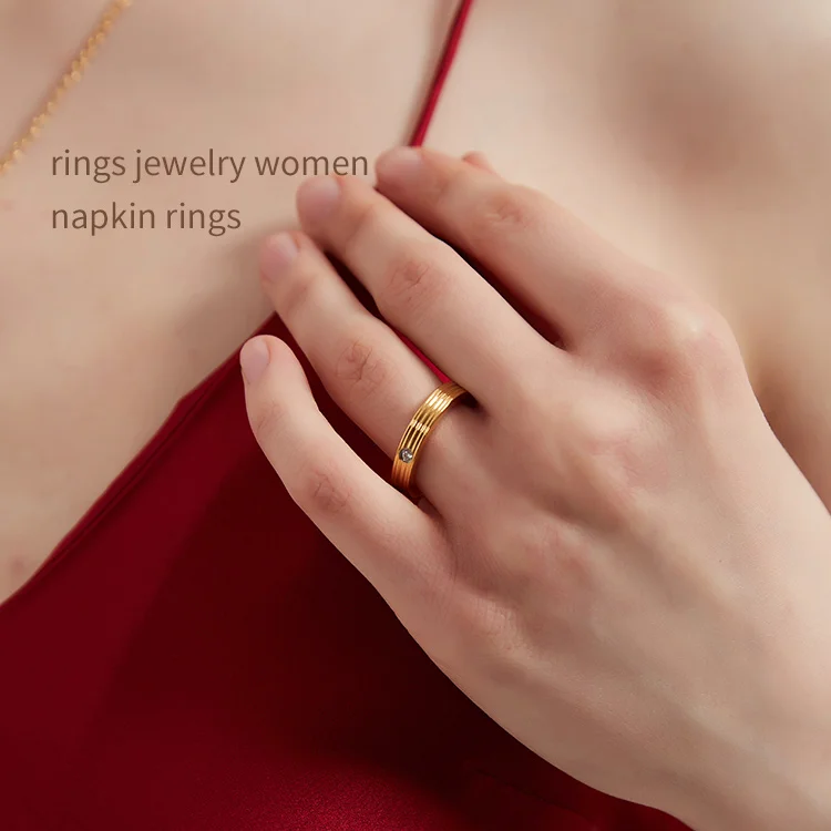 14k Gold Plated Stainless Steel Engagement Ring Diamond Napkin Rings Jewelry Women OEM ODM Service CLASSIC Gemstone Rings Opal