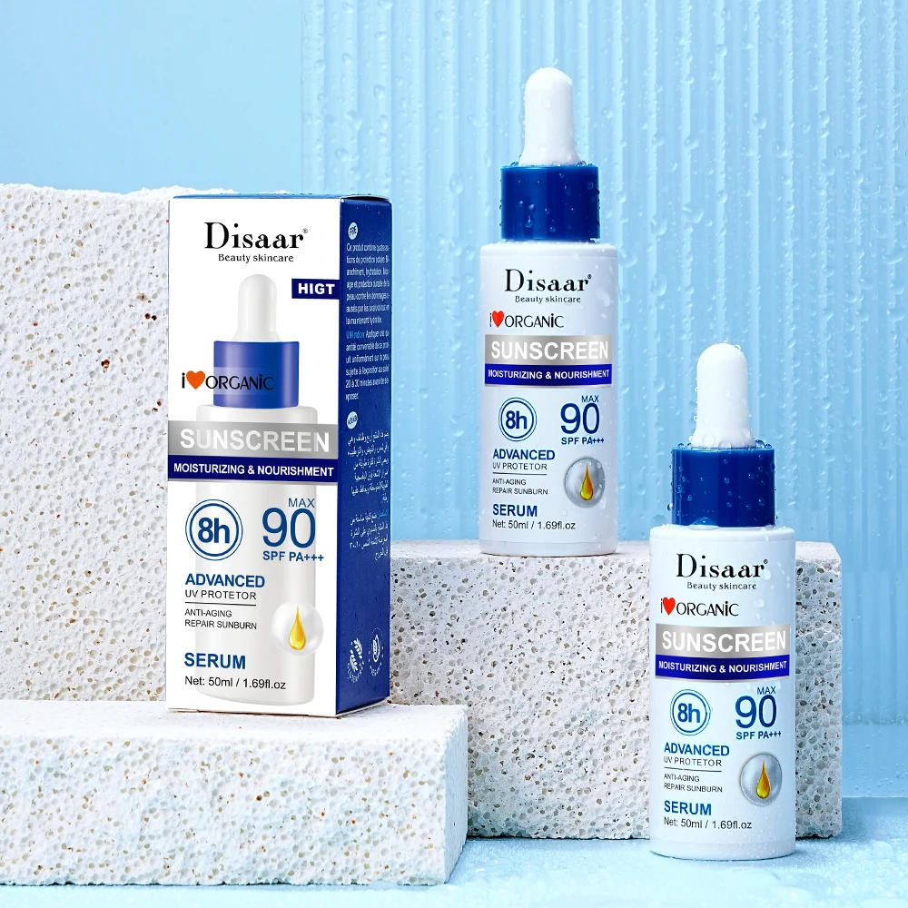 Hot Selling Physical SPF 90 UVA&UVB 8 hours sun protection Organic Gentle morocco Face Sunscreen Serum