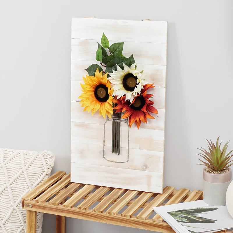 
2021 New Amazon Hot Sale Home Decor Sunflower Wooden Home Wall Painting Wall Hanging Decorative Painting 
