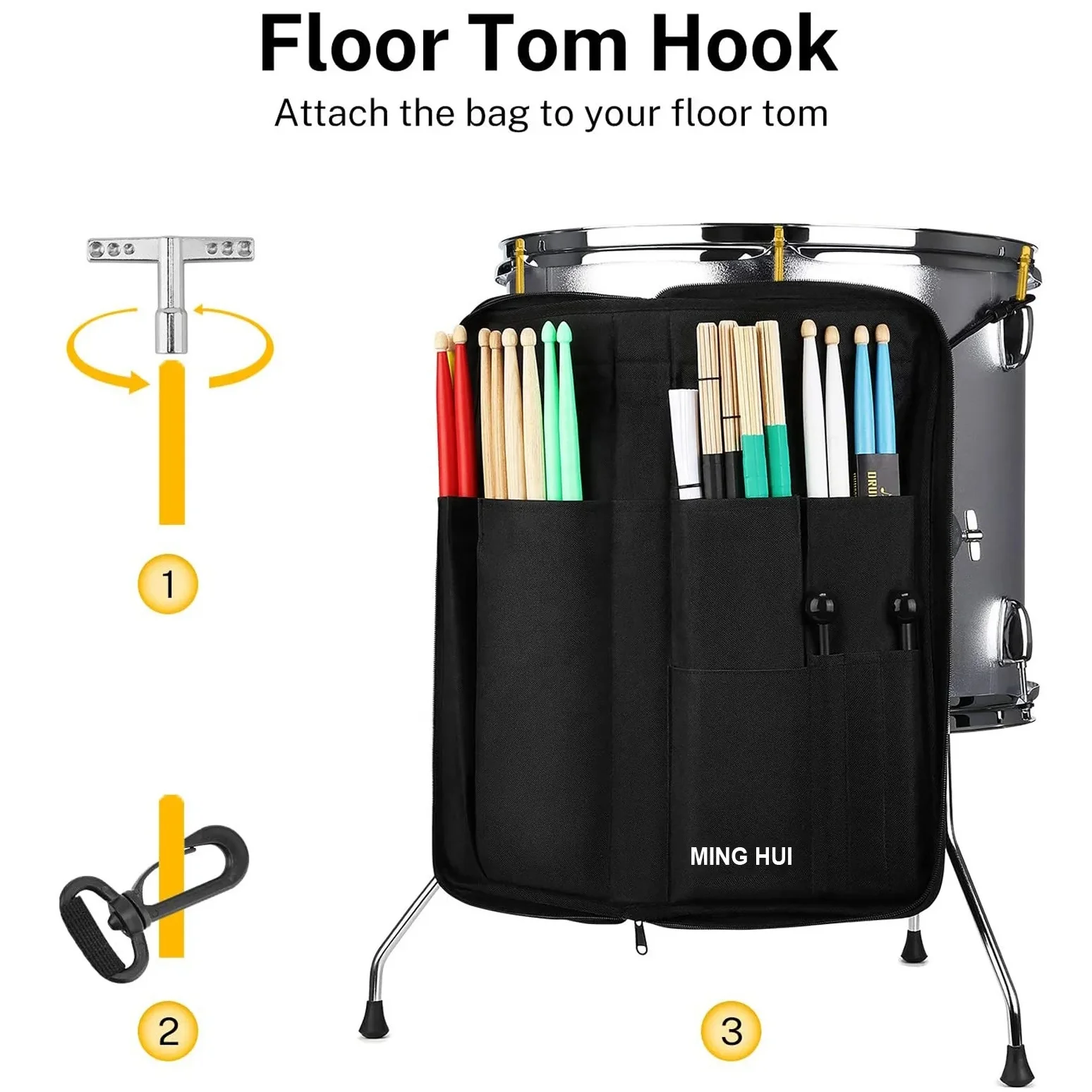 Drumsticks Bag Holder Thickened Large Capacity Drum Sticks Bag Hangable Portable for Drumsticks Brushes Mallets Up to 12 Pairs