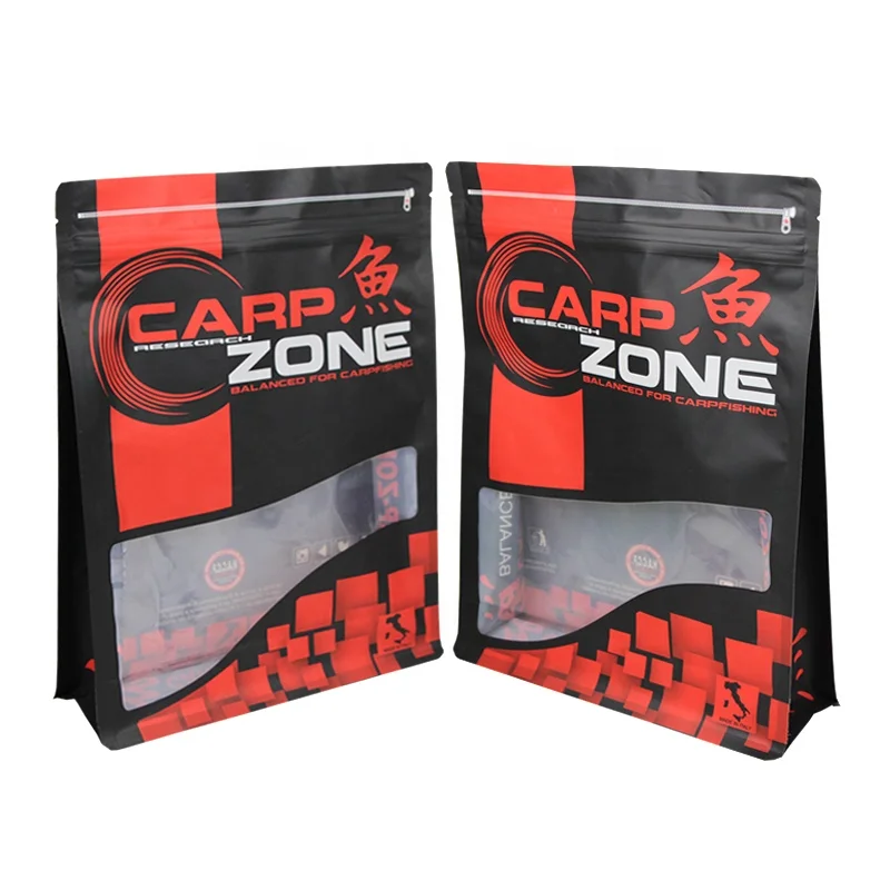 factory custom printed stand-up fishing lure baits boilie packing clear plastic bags with logo printing