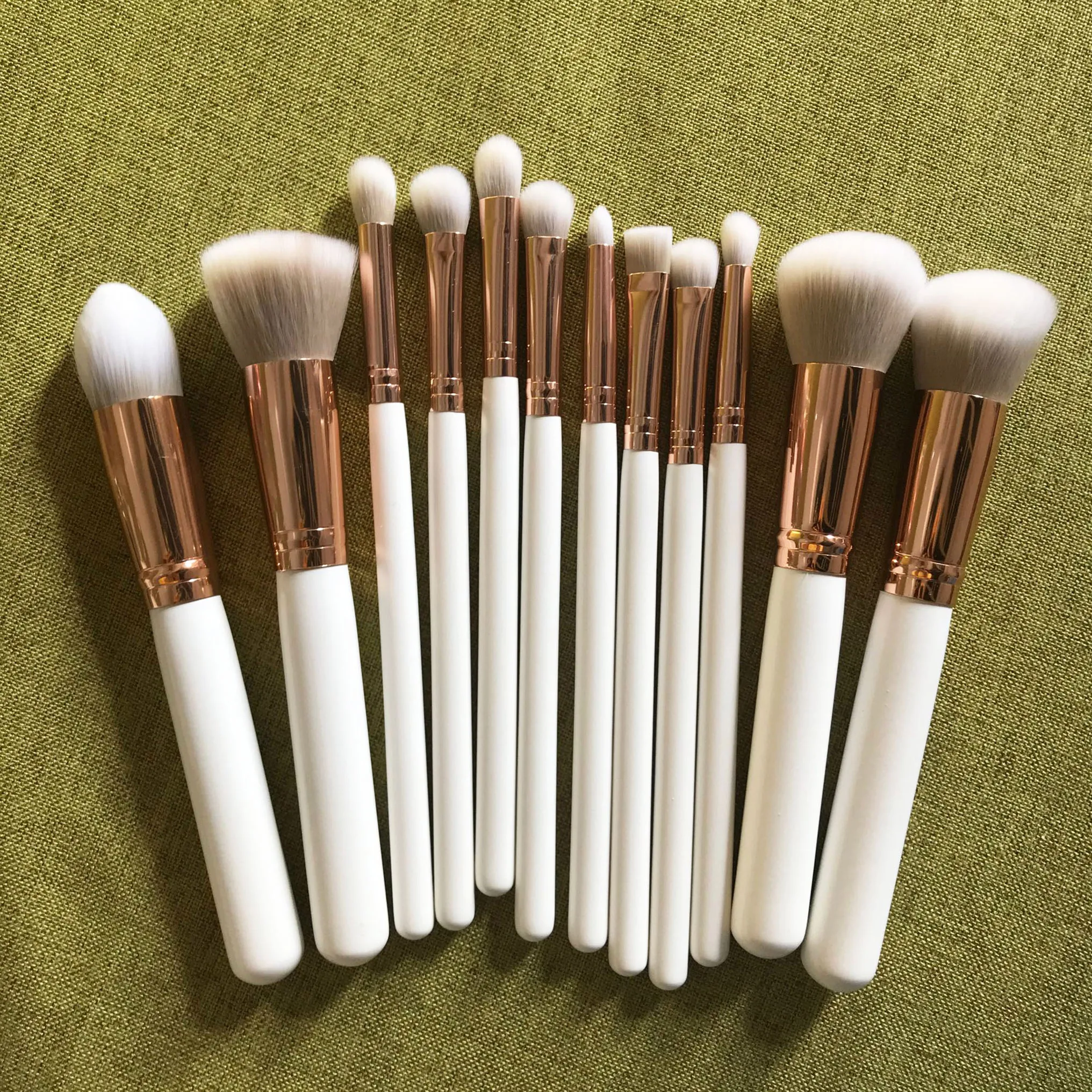 
10pcs white gold professional kabuki make up brushes set gold makeup sets brushes custom logo 