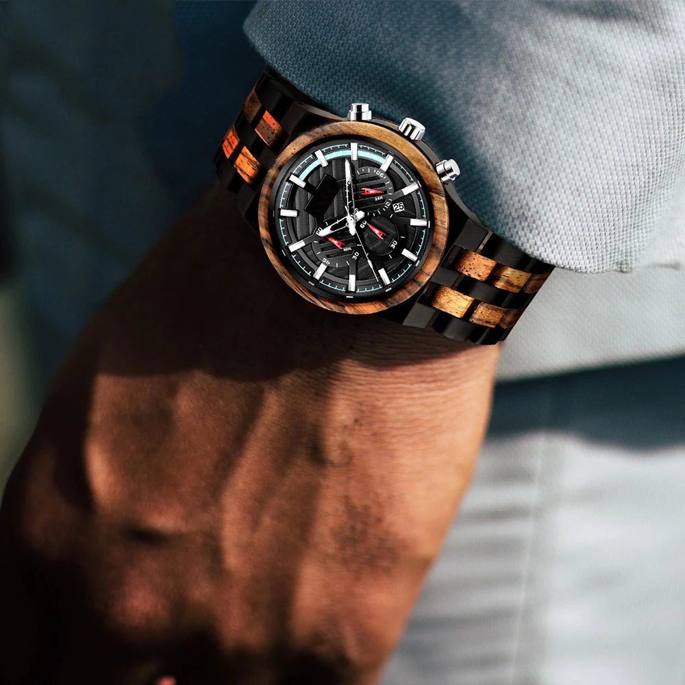 Новые водонепроницаемые деревянные кварцевые мужские часы