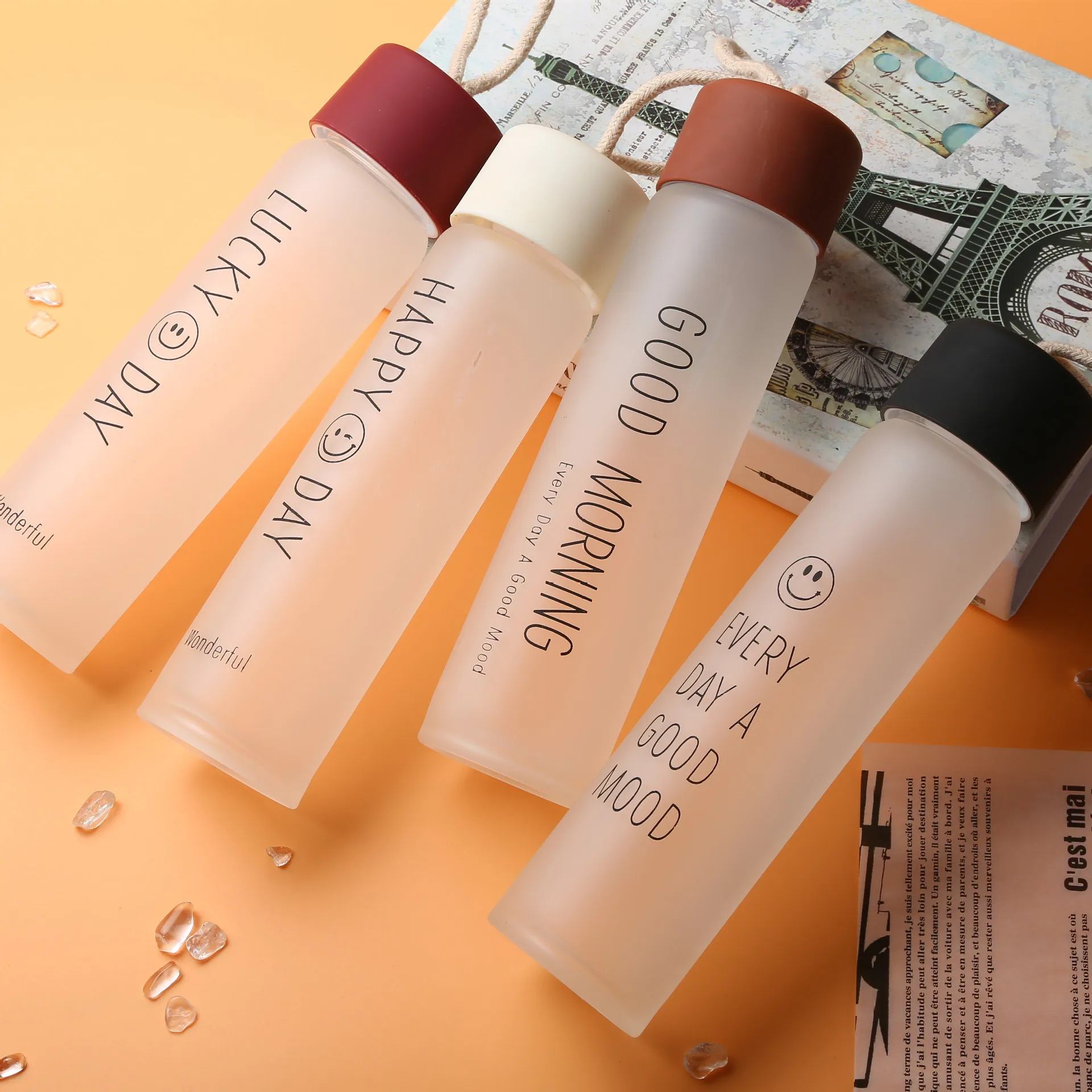 Factory custom wholesale fashionable empty double walled high borosilicate frosted clear glass water bottle nice