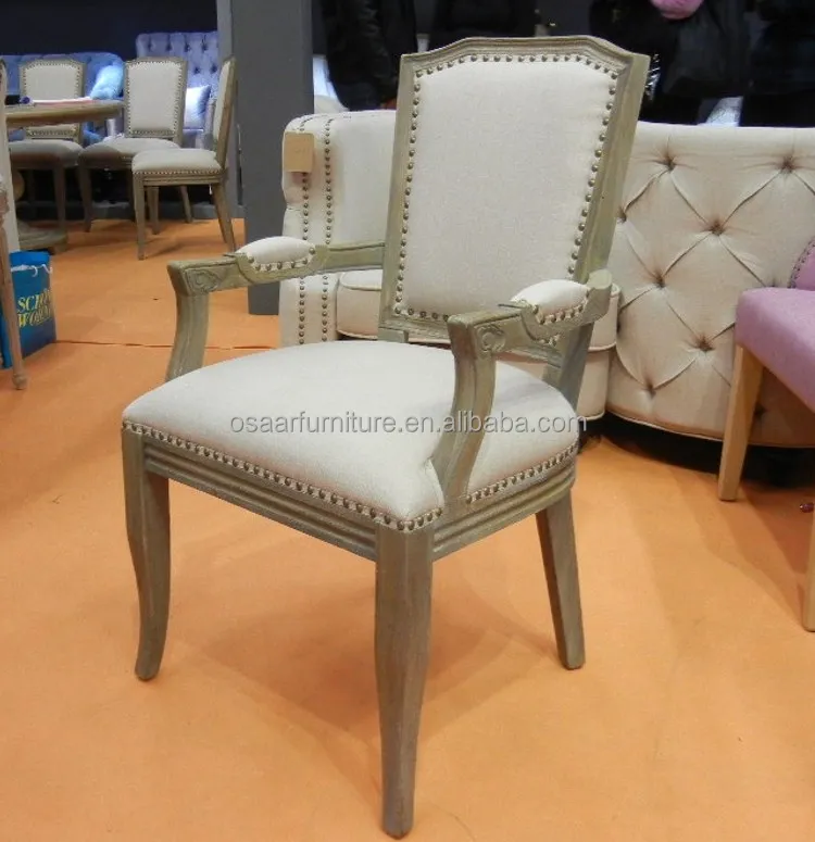 Vintage Restaurant Dining Furniture Antique Rivets Linen Curved Wood French Style Dining Chair
