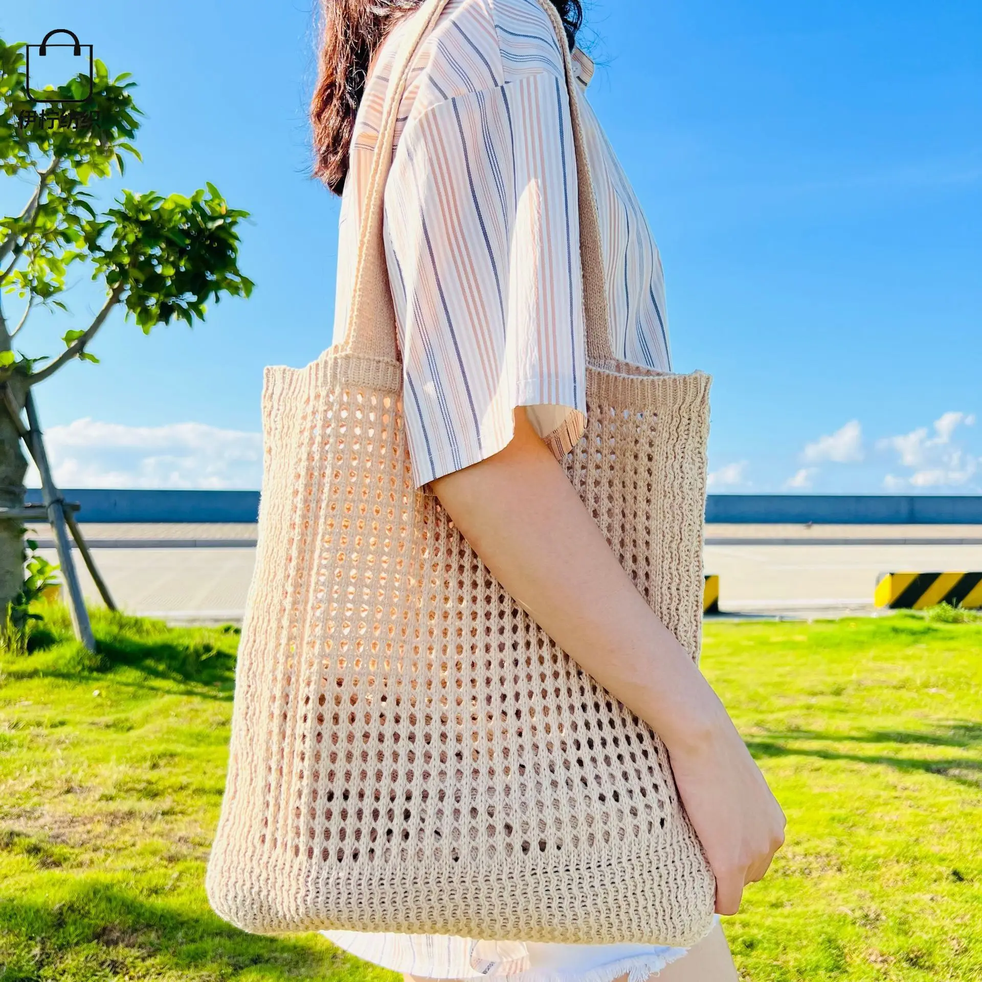 casual knitted woven shoulder beach tote women tote big one shoulder hand bags ladies machine woven knitted shoulder bag