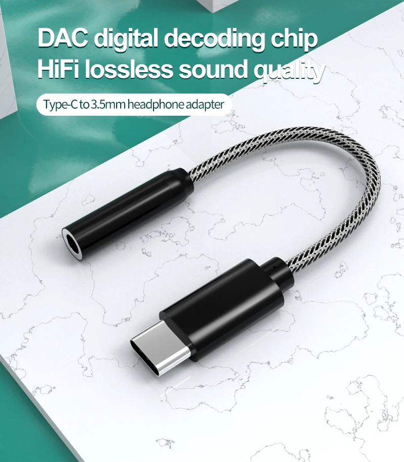 
Hifi Audio Dac 3.5Mm Headphone Adapter Usb Type C To 3.5mm Headphone Jack Audio Adapter For Samsung Huawei Oneplus Meizu 