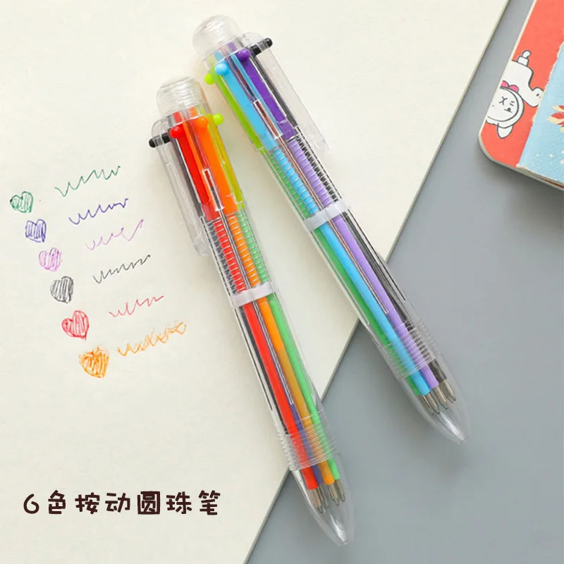 Wholesale Stationery Press Clip Ballpoint Cute ABS Plastic Creative Simple 6-colors Multi Pens with 6 Colors Refills