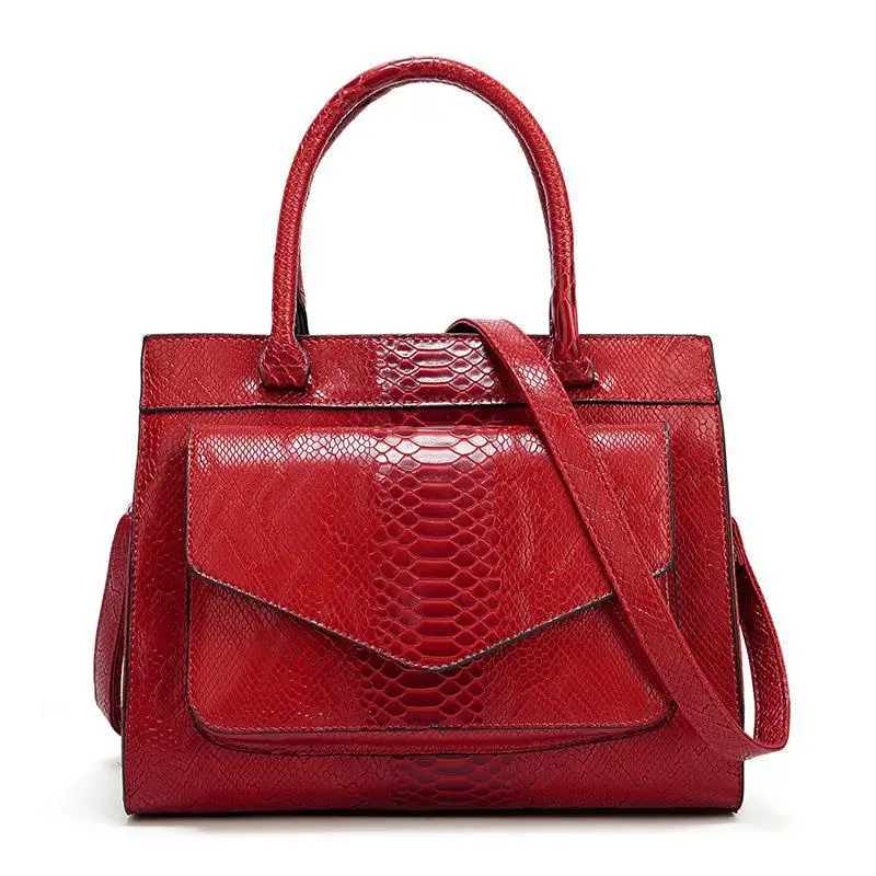 High Fashion Faux Alligator Leather Large Capacity Female Handbag Long Strap Shopping Bag With Front Pocket