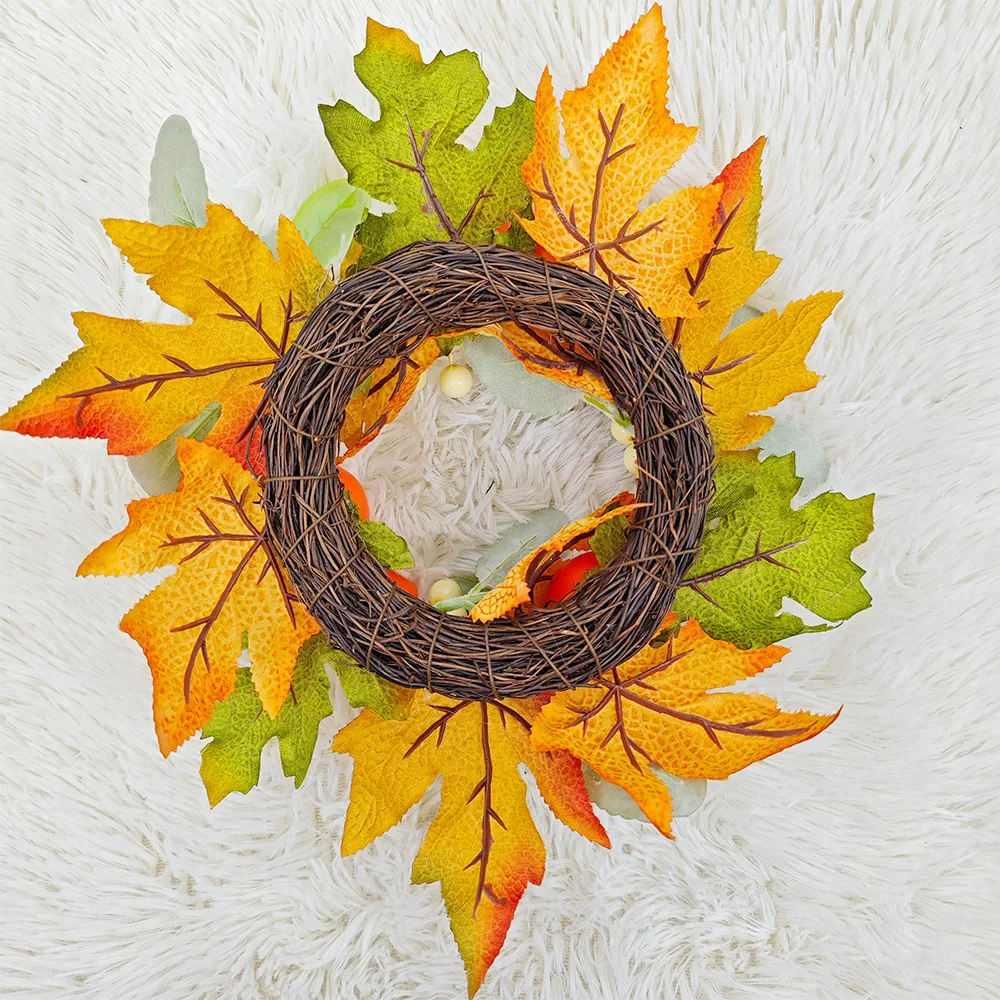 Thanksgiving Harvest Festival Maple Leaf candlestick Decoration Maple Leaf pumpkin acorn Fall Decoration Mini wreath 30CM
