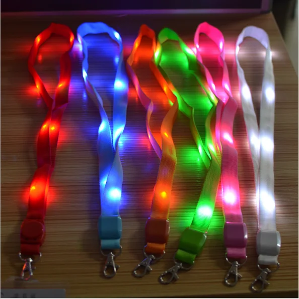 
(Hot Sale) Premium Custom Colorful LED Lights ID Card Neck Strap Keychain Glow Necklace Party Flashing Led Lanyard 