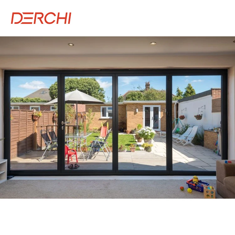Thermal Break Aluminum Impact proof Soundproof House Exterior Bifold Doors Bi Folding Doors For Patio use