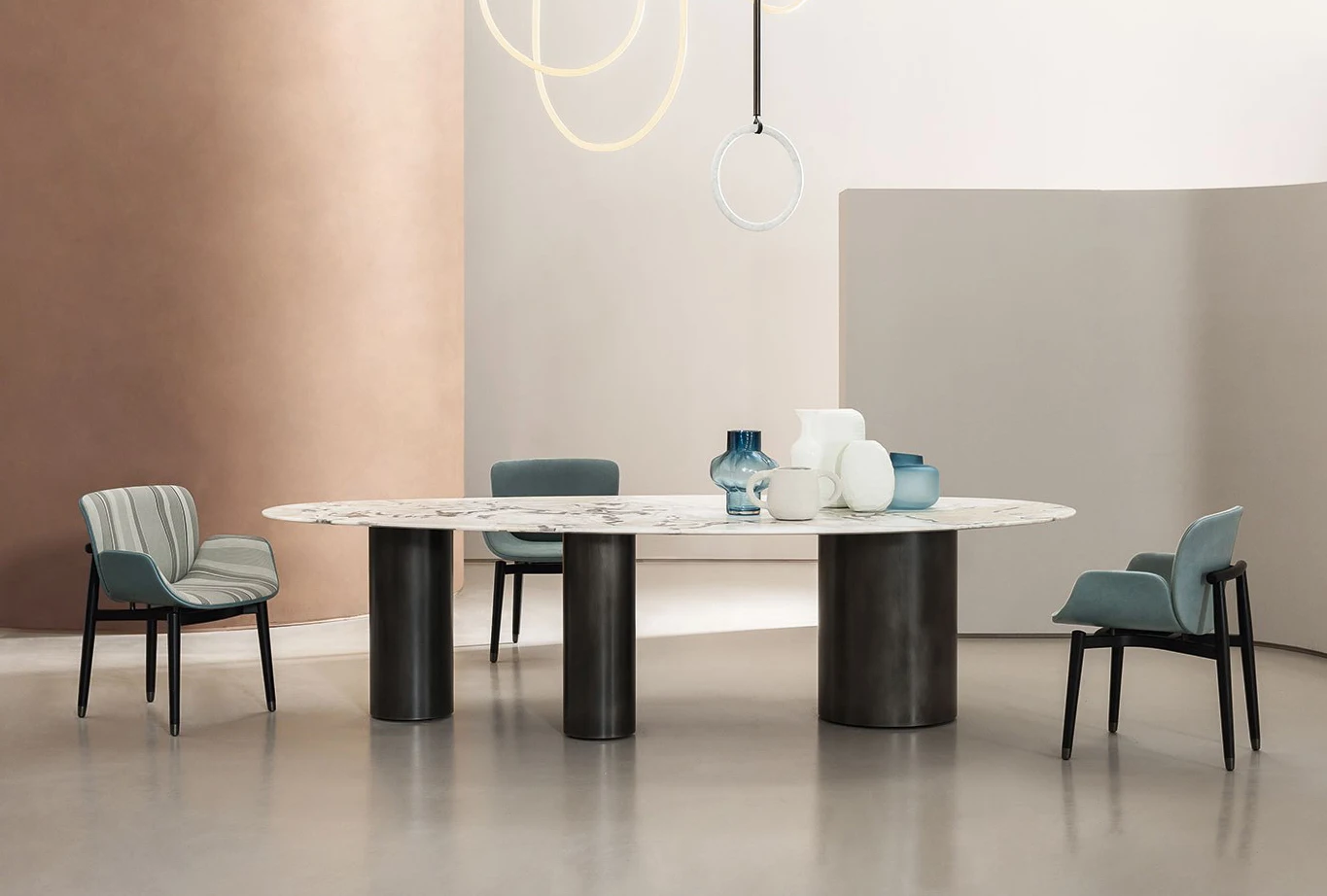 Marble Top Oval Dining Table Set Modern Dining Table Set Natural Italian Designs 2.4 M 10 Seater Dining Room Furniture