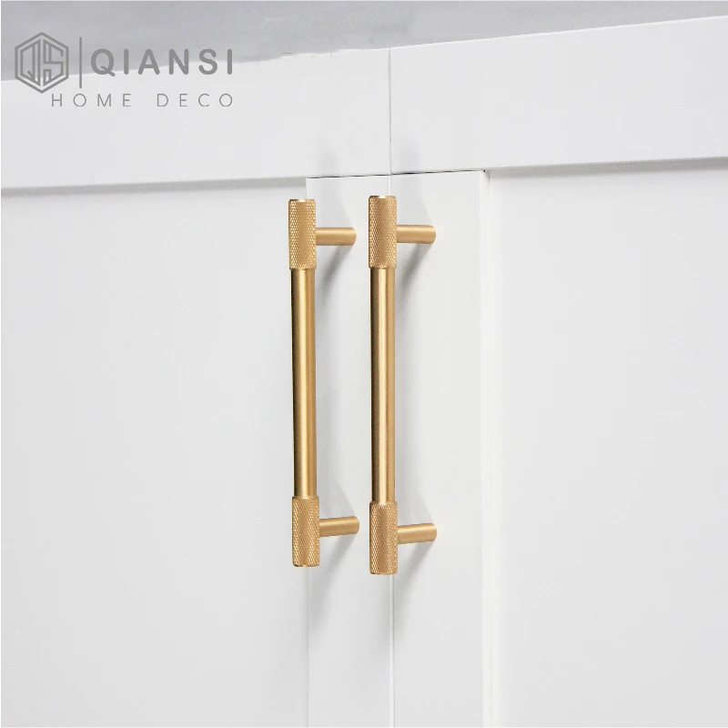 Qiansi HK0055 Furniture Cabinet Handles Metal Brass Mesh Knurled Kitchen Door Handle Drawer Knobs and Handles