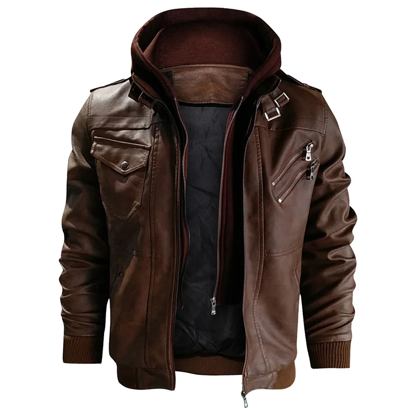 
2019 Autumn Mens Bomber Leather Jacket Chaqueta Hombre Cuero Long Sleeves Zip Black Motorcycle PU Leather Jackets 3XL Plus Size 