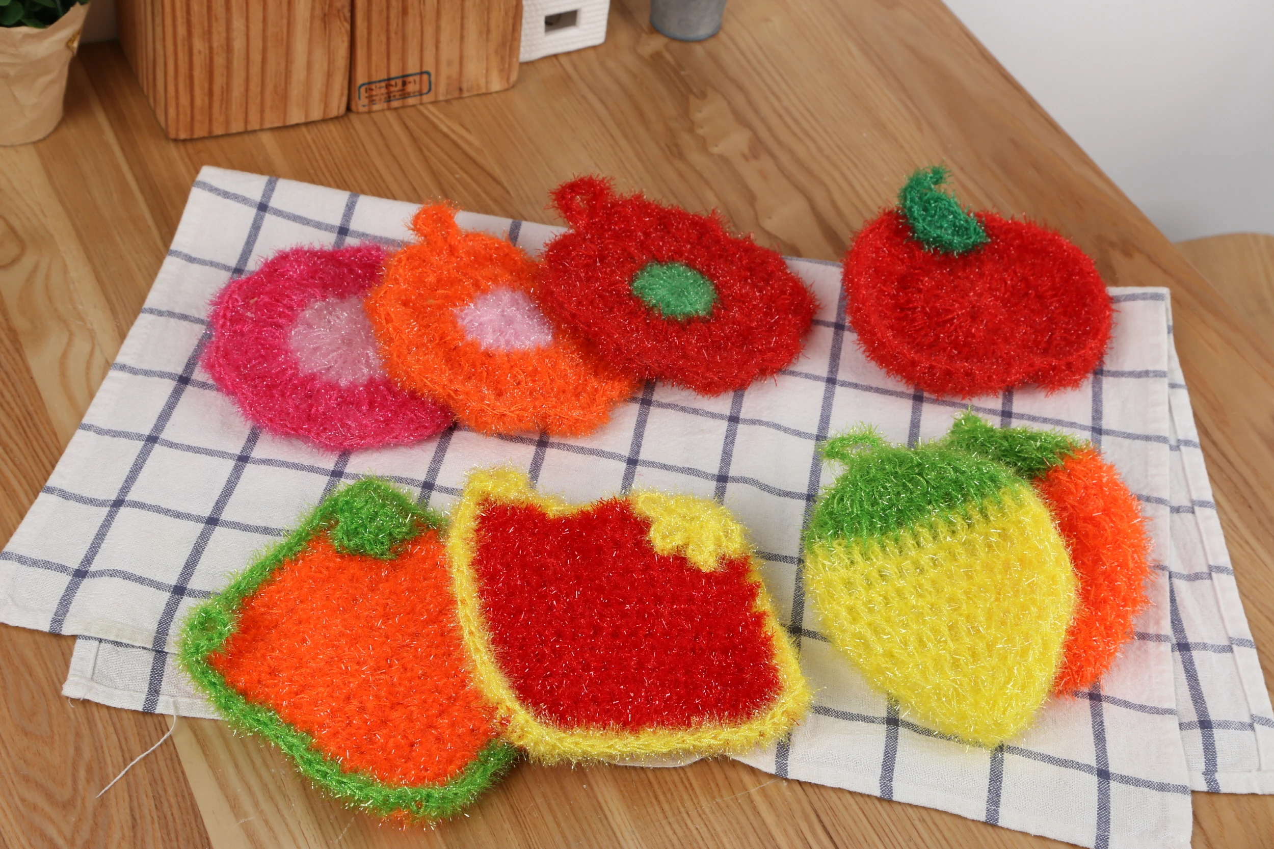 100% Hand made fruit tropical unique non-scratch crochet Dish Scrubber for amazon best selling product