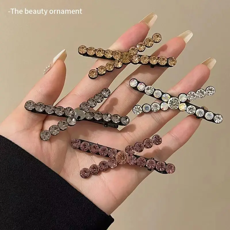 Korean Fashion Cute Metal Rhinestone Hair Clips Cross Shiny Crystal X Shape Hairpin for Women Girl Hair Accessories