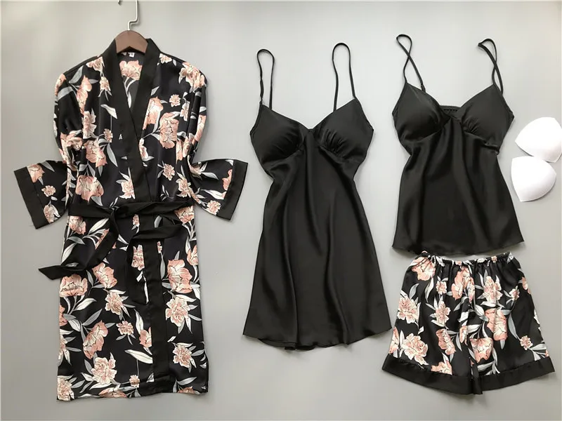 Home Suit Silk Pajamas for Women Floral Lounge Wear Pijama Summer Pyjamas Satin Sleepwear V-Neck 2 Piece Sets