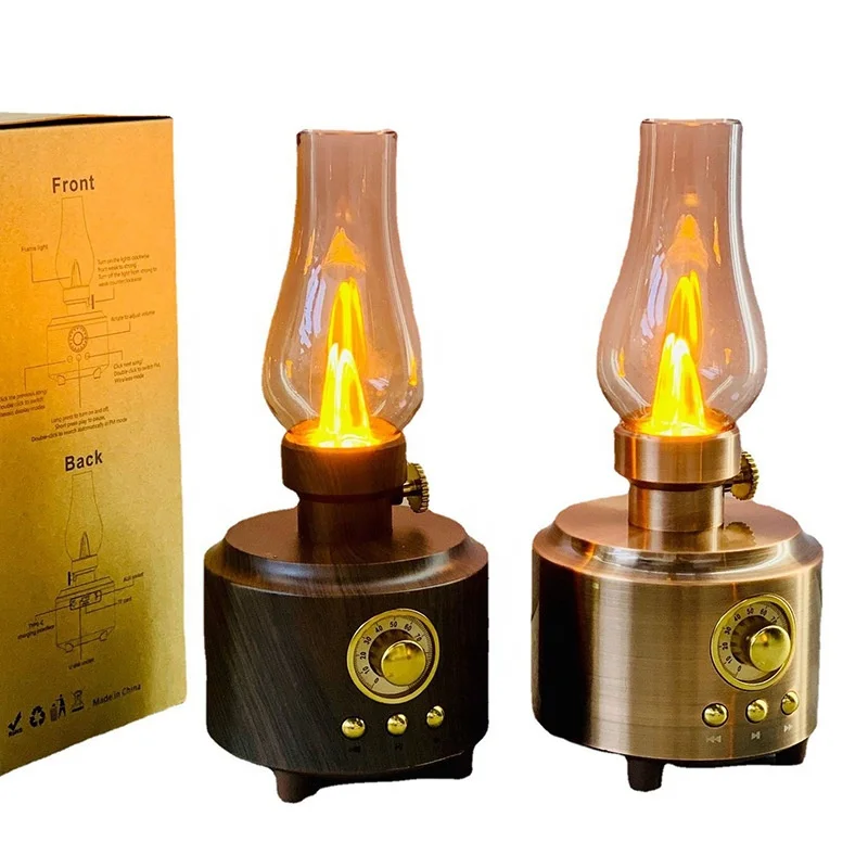 C210 mini oldschool boombox camping light led portable antique decorative oil lamp vintage style retro kerosene lamp speaker