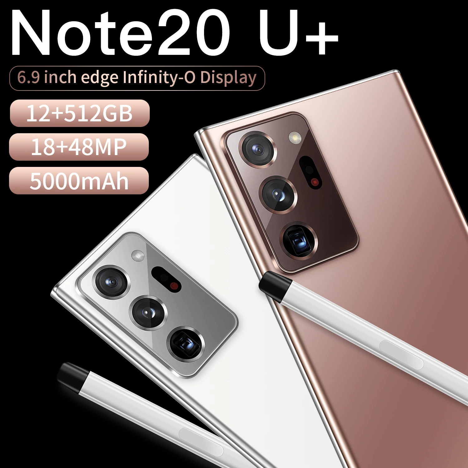 Note20U + мобильных телефонов 6 9 дюймов HD экран 5000 мАч стилус android телефон 12 Гб 512 большой объем памяти смарт-чехол для
